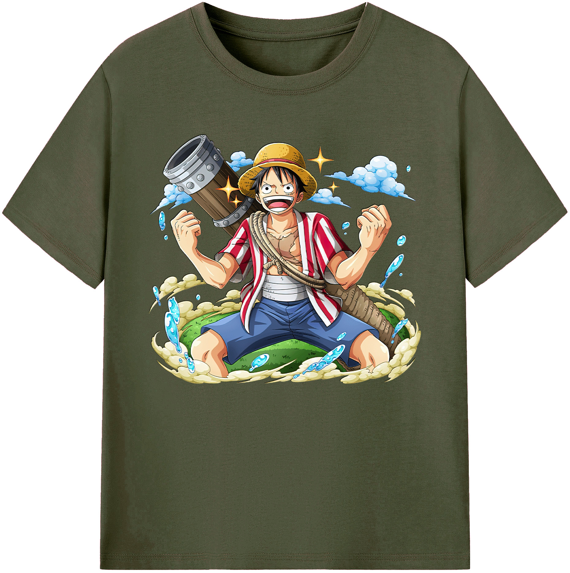 ワンピース モンキー・D・ルフィ ONE PIECE Monkey D. Luffy 綿100％ メンズ半袖Tシャツ｜肌触りやわらか＆通気性